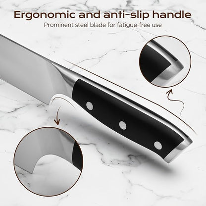 14 PCS Knife Set with Oak Wood Block,High Carbon Stainless Steel Kitchen Knife Set with Chef Knife, Santoku, Bread, Paring,Steak Knives, Kitchen Shears Sharp Knife Block Set with Sharpener