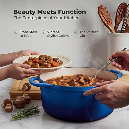 Zulay Kitchen 7.7 Quart Enameled Cast Iron Dutch Oven Pot with Lid – Premium Durability & Oven Safe up to 500°F – Heavy Duty Cookware Perfect for Bread Baking, Stews, Braising & Roasting – Blue