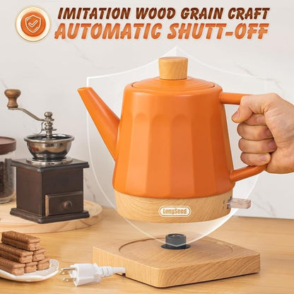 1.2-Qt Ceramic Electric Kettle Pot, Tea Kettle & Water Boiler with Automatic Shut-Off, Rapid Boil, Boil-Dry Protection, 1000W,Red