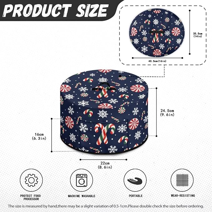 Candy Canes Snowflakes Slow Cooker Dust Cover Compatible with 6-8 qt Crock for Pot Peppermint Candies Small Kitchen Appliance Decor Dust Cover