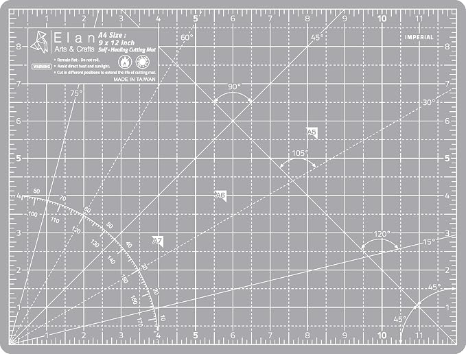 Elan Cutting Mat A4 Gray, Self Healing Cutting Mat 9x12 Inch, 5-Ply Craft Board Gray, Hobby Board for Crafts 9x12 Inch