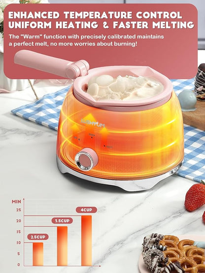 LUSHYUM Chocolate Melting Pot Candy Melts Melter with 2 Insert Pots and Spatula, 4 Cups Capacity Warmer Machine, Ideal Dipping Tool Kitchen Supplies for Making Cake Pop Covered Strawberries Fondue