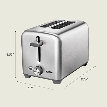 bella Stainless Steel 2 Slice Toaster with Extra Wide Slots & Removable Crumb Tray - 6 Browning Options, Auto Shut Off & Reheat Function - Toast Bread, Bagel & Waffle