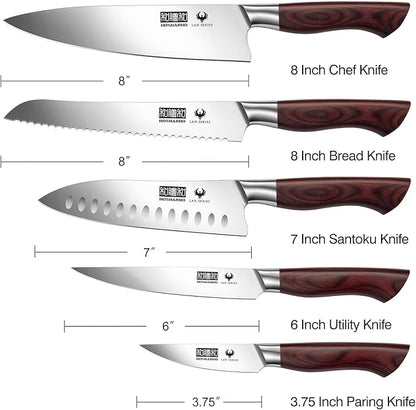 HOSHANHO 5-Piece Japanese Style Kitchen Knife Set,Professional Ultra Sharp High-Carbon Stainless Steel Chefs Knives with Ergonomic Wood Handle,Elegant Box Packaging