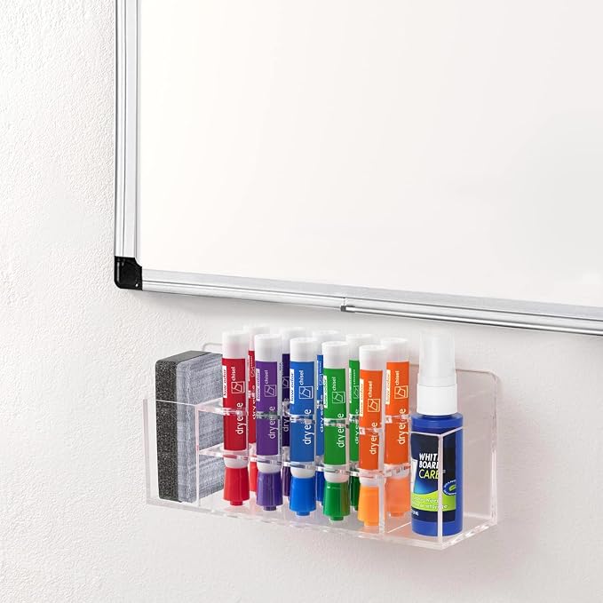 HBlife 2 Pcs Acrylic Magnetic Dry Erase Marker Holder for Whiteboard, Wall Mount 10 Slots Magnet Pen Pencil Holder for Fridge Refrigerator, Locker Organizer Accessories for Classroom Office, Clear