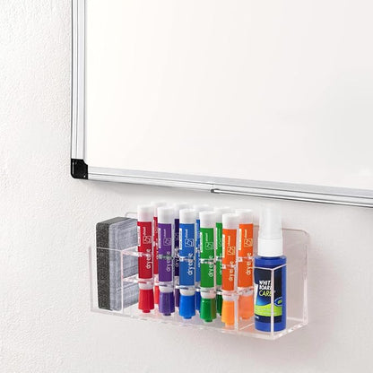 HBlife 2 Pcs Acrylic Magnetic Dry Erase Marker Holder for Whiteboard, Wall Mount 10 Slots Magnet Pen Pencil Holder for Fridge Refrigerator, Locker Organizer Accessories for Classroom Office, Clear