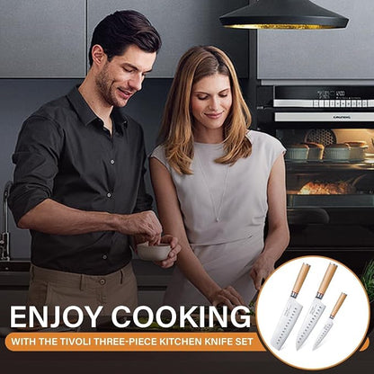TIVOLI 3 PCS Kitchen Knife Set, High Carbon Stainless Steel Cutlery Knife Set, Ergonomic Wood Handle, Professional Chef Knife Set Gifts For Cooks