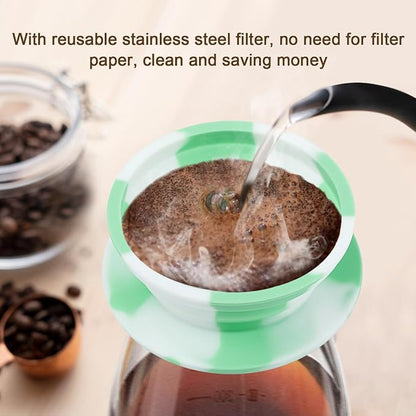 Paperless Travel Camping Pour Over Coffee Maker with Stainless Steel Filter, Collapsible Travel Pour Over Coffee Dripper Kit, Silicone Backpacking Coffee Maker Single Serve Pour Over