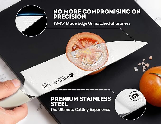 BRODARK Kitchen Knife Sets with Block and Built-in Sharpener - Ultra Sharp15 Pcs Full Tang Professional Chef Knife Set, High Carbon Super Stainless Steel Cutlery Set, Gift for men women, Ivory Series