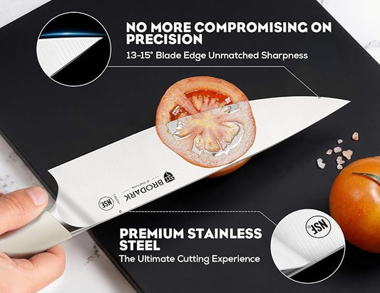 BRODARK Kitchen Knife Sets with Block and Built-in Sharpener - Ultra Sharp15 Pcs Full Tang Professional Chef Knife Set, High Carbon Super Stainless Steel Cutlery Set, Gift for men women, Ivory Series