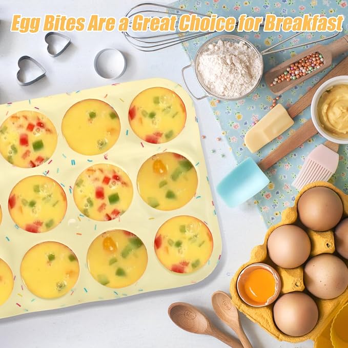 Palksky Silicone Molds, 12-Cavity Muffin Pan for Baking, Silicone Molds for Tarts, Egg Bites, Nonstick Baking Mold