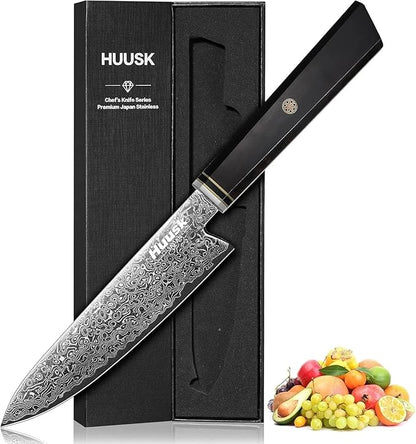 Huusk Damascus Utility Knife Japanese - 5.5 inch Handcrafted VG10 Paring Knife, Small Chef Knives with Wooden Handle, Versatile Kitchen Knives for Vegetable Fruit, Birthday Christmas Gifts for Men Wom