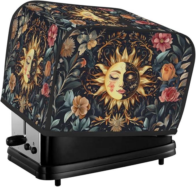 Sun Moon Toaster Cover 2 Slice Wide Slot Washable Kitchen Appliance Covers Fingerprint Bread Machine Dust Cover Small Toaster Oven Accessories Covers Bread Maker Bag Women Gift