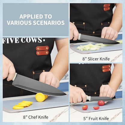 16-Piece Kitchen Knife Block Set with Cutting Board - German Stainless Steel Knives, Built-In Sharpener, Dishwasher Safe, Anti-Slip Handle - All-in-One Cutlery Set for Home/Kitchen (Blue)