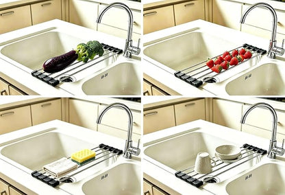 Ahyuan Roll up Dish Drying Rack Over The Sink Kitchen Roll up Sink Drying Rack Portable Dish Drainer Foldable Dish Drying Rack (Black, 17.8''X3.7'')