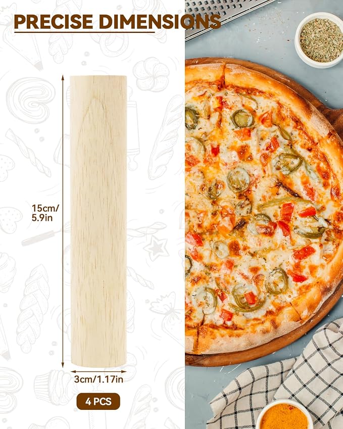 6 Inch Small Wooden Rolling Pin, 4 PCS Dumpling Dough Roller Wooden Mini Rolling Pins, Wooden Rolling Pin Set for Fondant, Pasta, Bread, Pastry, Cookies, Pizza, Pie Kitchen Utensil Tool
