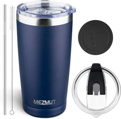 MEZMUT 20oz Tumbler Coffee Travel Mug with Daul Lid and Straw, Stainless Steel Double Wall Vacuum Spill Proof Insulated Tumbler, Hot or Iced Coffee Cups for Drinks (1Pack, Navy Blue)