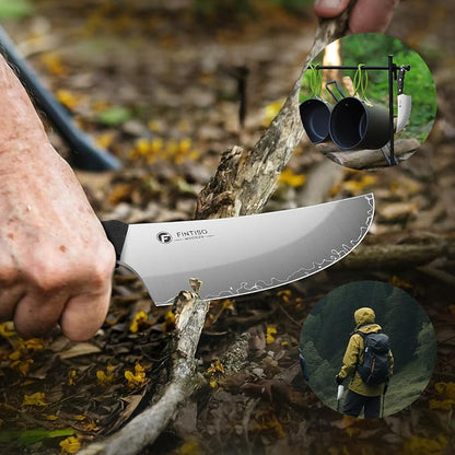 FINTISO Viking Butcher Knife, 6.9 Inch Hand Forged Meat Cleaver Knife with 5-Layer High Carbon Stainless Steel, Full Tang G10 Handle, Ideal for Kitchen, BBQ, Camping & Outdoor Cooking
