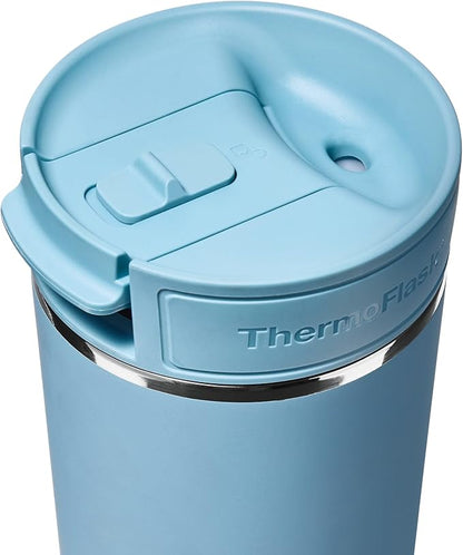 ThermoFlask Stainless Steel Travel Coffee Tumbler with Sip-N-Lok Auto-Seal Lid (16 oz, Shaded Teal) - Leakproof Insulated Mug for Coffee & Tea