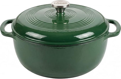 Lodge Essential Enamel Cast Iron Dutch Oven 6 Quarts - Perfect for Bread Baking, Braising, Marinating & Slow Cooking, Features Moisture-Sealing Lid & Dual Handles, Kitchen Essentials, Evergreen