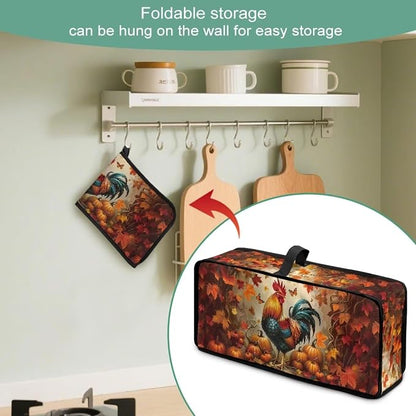 Thanksgiving Toaster Cover 2 Slice Maple Leaf Rooster Cover for 2 Slice Slim Toaster, Water-Resistant Dust Covers for Kitchen Appliances, Machine Washable