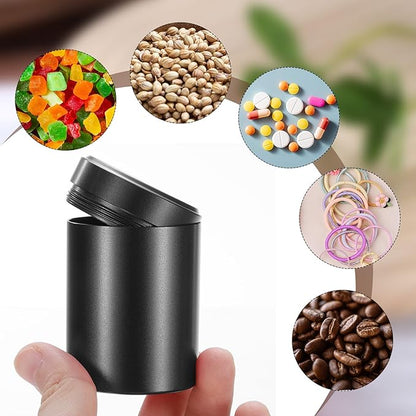 uxcell 3pcs Portable Storage Jar, Multipurpose Airtight Container Bottle Mini Smell Proof Metal Round Tins with Lid for Spices Black Tea Candy, Black