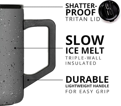 Elemental Insulated Coffee Mug - Triple-Wall Stainless Steel Summit Travel Cup for Hot and Cold Drinks - Thermal Coffee Mug with Lid and Handle for Camping, Office & Travel 16oz - Grey Speckle