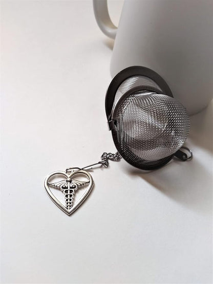 Caduceus Charm Tea Strainer Ball Infuser, Health Professional Gifts, Graduation Med School Present