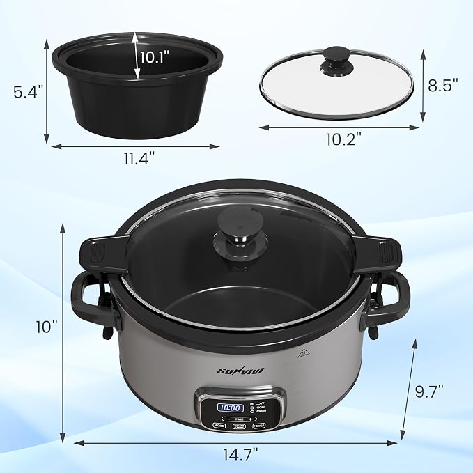 4QT Slow Cooker, Programmable Pot with Removable Ceramic Pot, Locking Lid, 3 Heating Settings & Time Control,Dishwasher-safe Lid & Pot, Grey