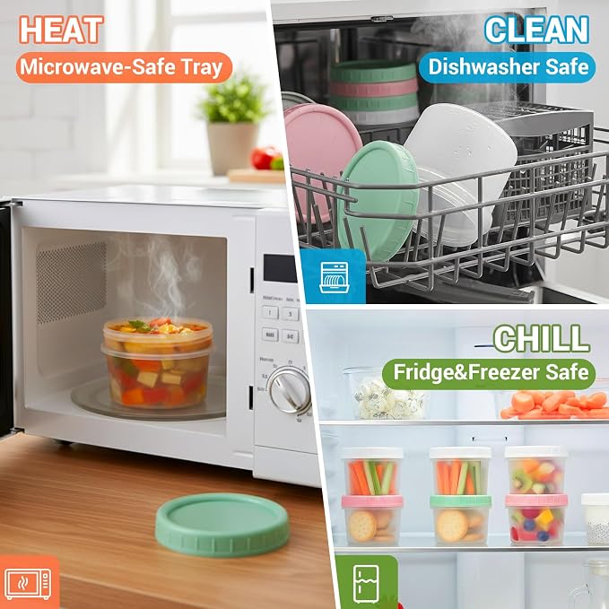 ASEVAT 18 Pack 6.8 oz Food Storage Containers with Twist Lids – Leakproof BPA-Free Soup Containers, Microwave/Dishwasher Safe Freezer Containers for Meal Prep, Leftovers & Takeout