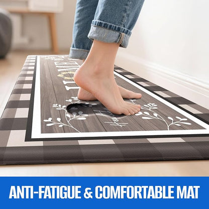 Kitchen Rugs, 2 PCS Kitchen Mats for Floor, Cushioned Non-Slip Anti Fatigue Mats for Kitchen Floor, Kitchen Runner Rugs for Standing Desk, Office, Laundry(17.3’’x 30’’+ 17.3’’x 70’’, Brown