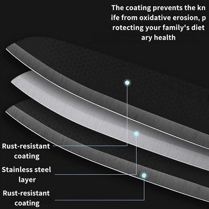 3-Piece Black Non-Stick Kitchen Knife Set, Rust Resistant Stainless Steel Chef Slicing Paring Knives, Comfort Wood Handle Cutlery for Home Camping BBQ, Housewarming Cooking Gift