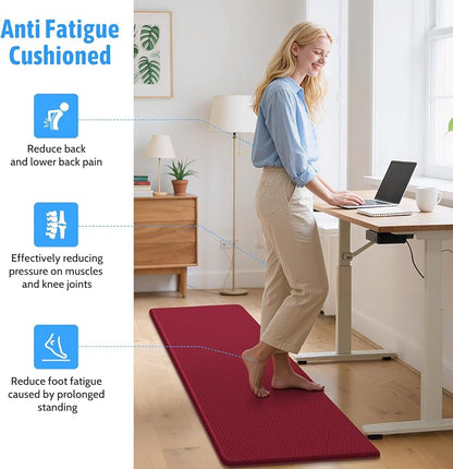 StepLively Kitchen Mat, 2 PCS Kitchen Rugs, Cushioned Kitchen Mats for Floor, Anti Fatigue Kitchen Rug Set, Non-Skid Standing Mat for Kitchen, Office, Sink, 17.3"×30"+17.3"×47", Red