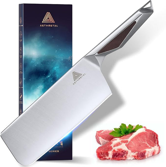 7 Inch Meat Cleaver Knife, Full Metal Stainless Steel Kitchen Knife for Cutting Meat & Vegetables, Ergonomic Handle Chinese Chef’s Butcher Knife for Home & Restaurant