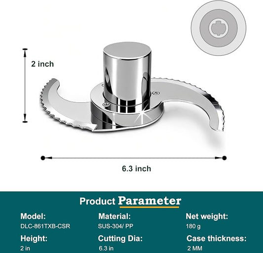 DLC-861TXB-CSR for Cuisinart Food Processor DFP-11, DLC-2011, DLC-8 Only | No Microplastic Release, Modular, Resists Cracking & Chipping & Grease, Easily Handle Hard Ingredients, Serrared Edge