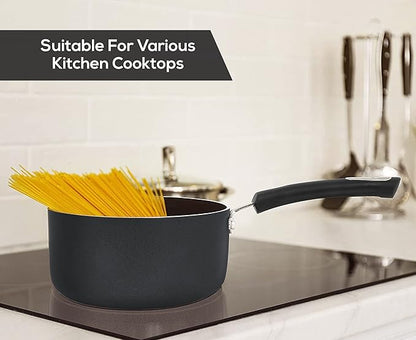 Utopia Kitchen Nonstick Stock Pot Saucepan Set with Lids, 1 Quart and 2 Quarts Multipurpose Stock Pots Set for Home, Kitchen or Restaurant, Grey & Black