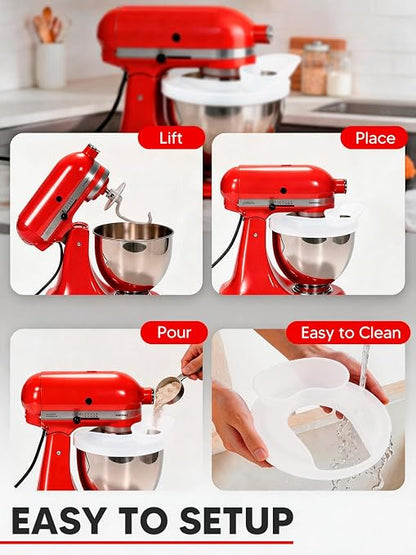 Silicone Kitchen Aid Splash Guard for Stand Mixer & Tilt Head Mixer, 4.5-5QT Mixing Bowl Pouring Shield & Flour Funnel, Kitchen Aid Accessories and Attachments - (Transparent)
