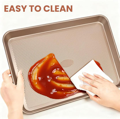 2-Pack Baking Sheets with Wire Cooling Racks | 17.5"x11.8" Heavy Duty Nonstick Carbon Steel Half Sheet Pans | Oven-Safe Crisper Tray Set for Roasting Bacon & Cooling Cookies