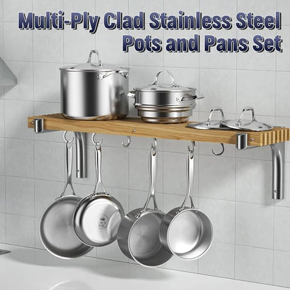 Cooks Standard Multi-Ply Clad Stainless Steel Cookware Set, 10-Piece Pots and Pans with Lids