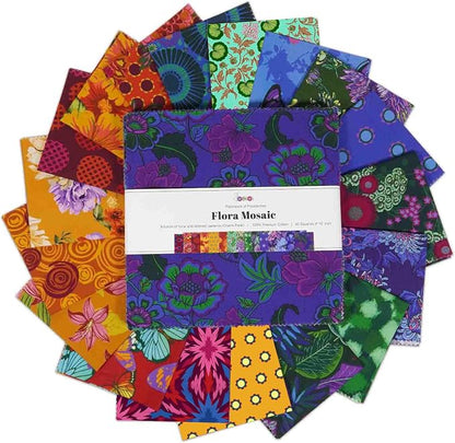 Soimoi 40 Pcs Cotton Fabric Squares Bundles Charm Packs for Quilting, Fat Quarter Layer Cakes, Precuts Quilt Squares 10 x 10 inches, DIY Fabric Bundle - Flora Mosaic