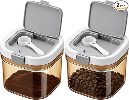 Coffee Canister with Scoop, 2 Pack 27oz Airtight Coffee Storage Container, Amber Light Blocking Jar, Wide Mouth for Coffee Beans, Sugar, Tea, Herbs Pantry Storage