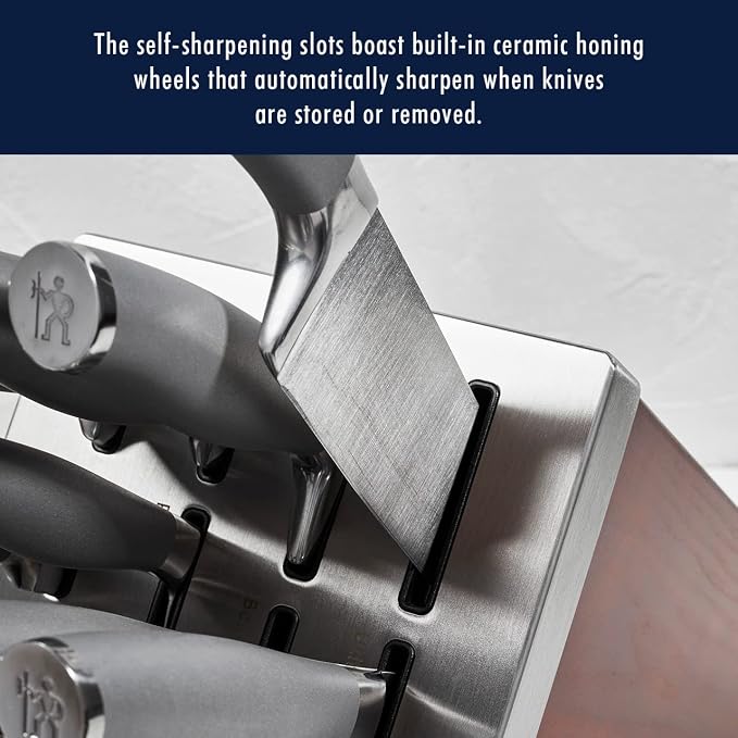 Henckels Modernist 14-pc Self-Sharpening Knife block set, Chef Knife, Paring Knife, Dark Brown, Stainless Steel, Walnut
