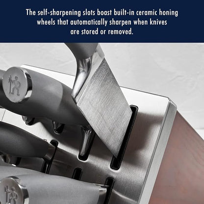 Henckels Modernist 14-pc Self-Sharpening Knife block set, Chef Knife, Paring Knife, Dark Brown, Stainless Steel, Walnut