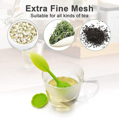 4Leaf Silicone Tea Infusers - 4 Pack Extra Fine Mesh Loose Leaf or Herbal Tea Filter Steeper with Silicone Lids