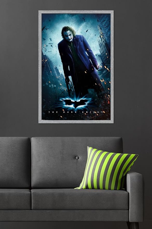 DC Comics Movie The Dark Knight - The Joker - One Sheet Wall Poster, 34L" x 22.4W", Gray Framed Version
