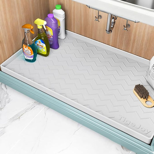 TigeJoy 28" x 22" Under Sink Mats for Kitchen Waterproof, Leak-Proof Silicone Mat Sink Protector and Cabinet Liner, Kitchen Essentials Organizer and Storage, Boot or Shoe Tray, Pet Feeding Mat