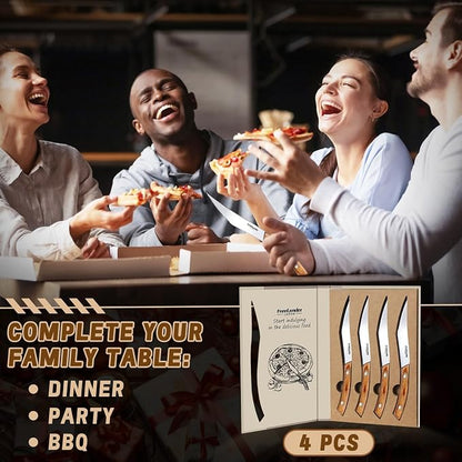 Freelander 4-Piece Pizza Knife Cutter Set, Sharp Serrated Stainless Steel Blades, Full Tang Forged Design, Ergonomic Non-Slip Handle,Durable, Rust-Resistant & Dishwasher Safe,Christmas