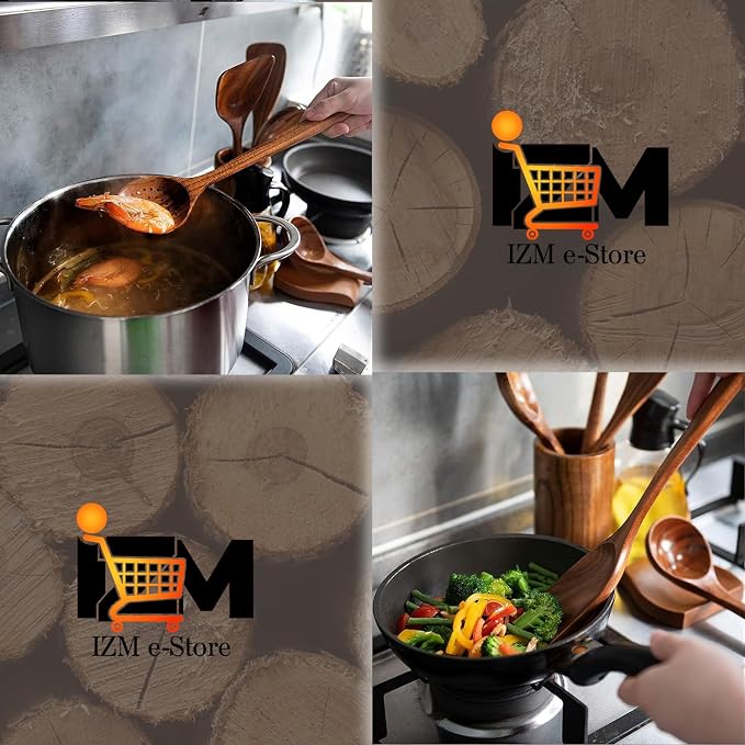 5 Pieces wooden utensil set premium cooking spoons wood cooking utensils teak wooden utensils set wood cooking utensils (5 Pieces set)