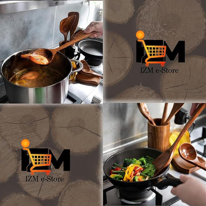 5 Pieces wooden utensil set premium cooking spoons wood cooking utensils teak wooden utensils set wood cooking utensils (5 Pieces set)