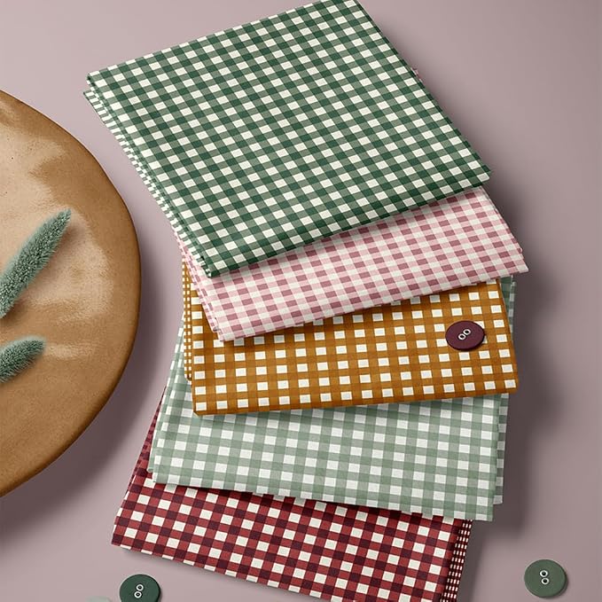 Cotton Patchwork Quilting Fabric Panel – 155×100 cm, 100% Cotton, Made in Türkiye (PRT_KUP 01-001) (Classic Gingham, 5 pcs (23.6x11.8 inc))